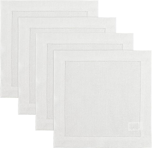 Solino Home Square Placemats Set of 4-100% Pure Linen White Cloth Placemats 14 x 14 Inch - Classic Hemstitch, Machine Washable Place Mats for Winter, New Year, Valentines, Holiday