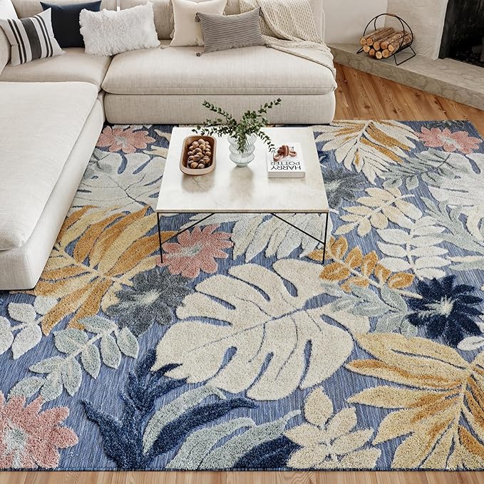 Nourison Home Suncoast Denim Multi 7'10" x 9'10" Area Rug - Easy Clean, Non Shedding, Bed Room, Living Room, Dining Room, Kitchen (8' x 10')