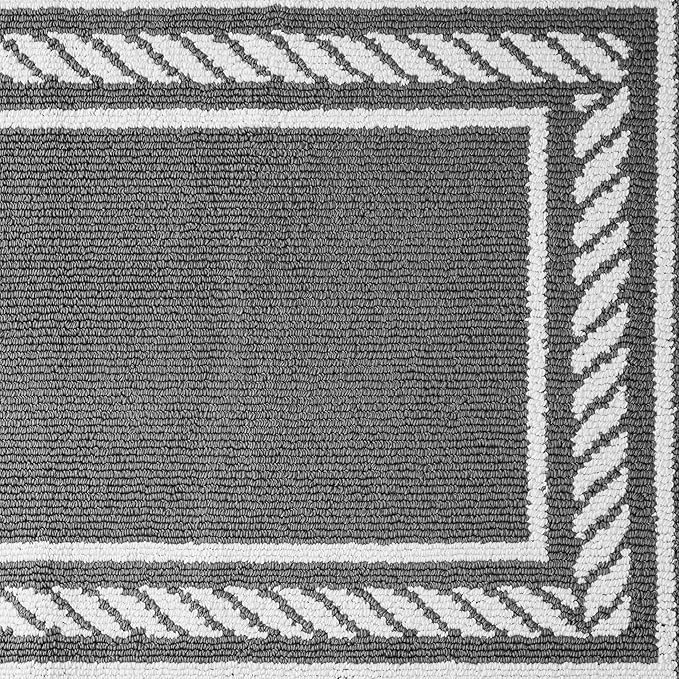 Nautica – Runner Rug 2 Piece Set | Indoor Runners for Hallways and Entry Rugs| Non-Skid Entry and Kitchen Door Mat| Machine Washable Carpet Rugs | 2'2" x 3'9" and 2'2" x 5' | Rope Border Dark Grey