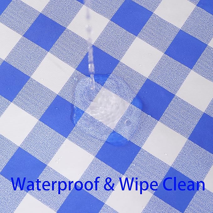 Heavy Duty Vinyl Tablecloth with Flannel Backing Waterproof Oil-Proof Plastic Table Cloth Stain-Resistant Wipeable Rectangle or Square Table Cover for Indoor and Outdoor (Blue Checkered, 54x54 Inch)