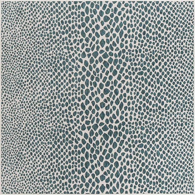 Unique Loom Outdoor Collection Area Rug - Cape Town (7' 10" Square, Teal/ Ivory)