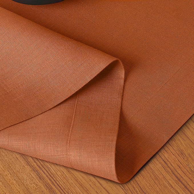 D'Moksha Homes Linen Rust Table Runner 90 Inches Long - 100% Pure Linen 14 x 90 Inch Table Runner for Dining, Winter, Christmas, Holiday, New Year - Machine Washable
