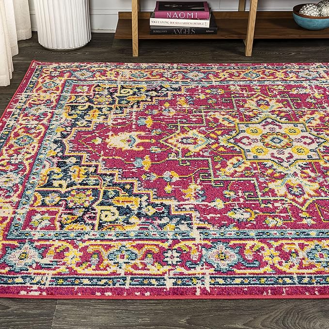 JONATHAN Y Brooklyn Geometric Medallion Red/Pink Indoor Area Rug, 5x8, Vintage, Bohemian, Easy-Cleaning for Living Room, Bedroom, Kitchen, Pet Friendly, Non-Shedding (MDP207C-5)