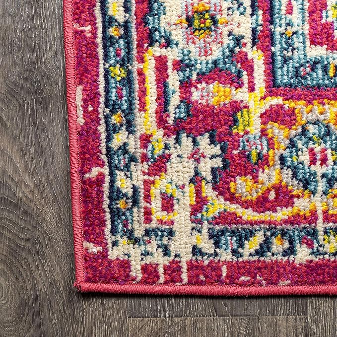 JONATHAN Y Brooklyn Geometric Medallion Red/Pink Indoor Area Rug, 5x8, Vintage, Bohemian, Easy-Cleaning for Living Room, Bedroom, Kitchen, Pet Friendly, Non-Shedding (MDP207C-5)