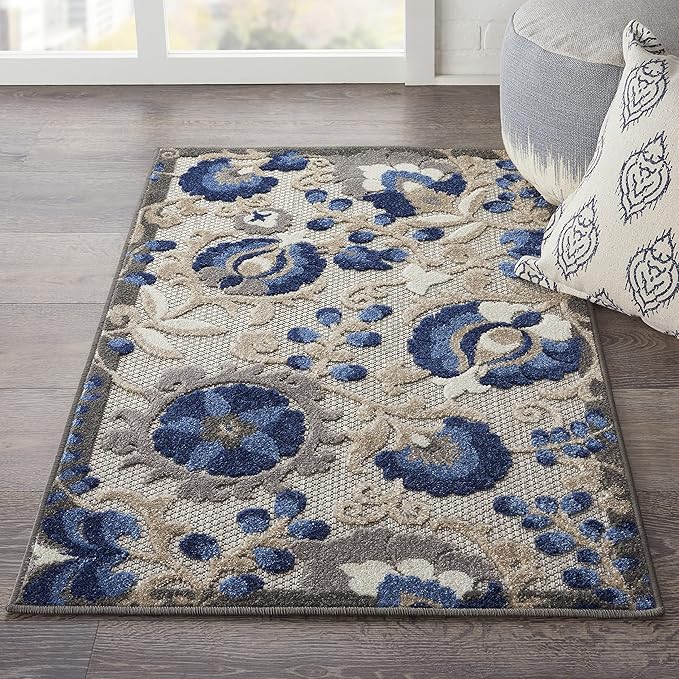 Nourison Home Aloha Natural Blue 2'8" x 4' Area Rug - Easy Clean, Non Shedding, Bed Room, Living Room, Dining Room, Kitchen (3' x 4')