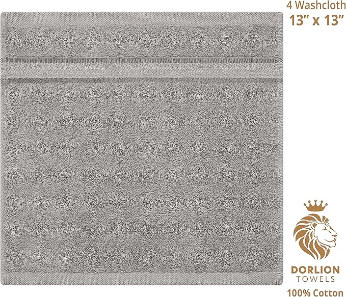 4 Pack Washcloth Set, 100% Cotton Wash Rags Towels for Bathroom, Gray