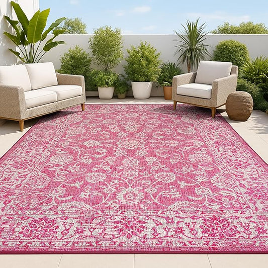 JONATHAN Y Weave Floral Indoor Outdoor Area Rug 3X5 Fuchsia/Light Gray, Tela Bohemian Textured for Backyard, Patio, Porch, Easy-Cleaning, High Traffic, Pet-Friendly, Non-Shedding (SMB100G-3)