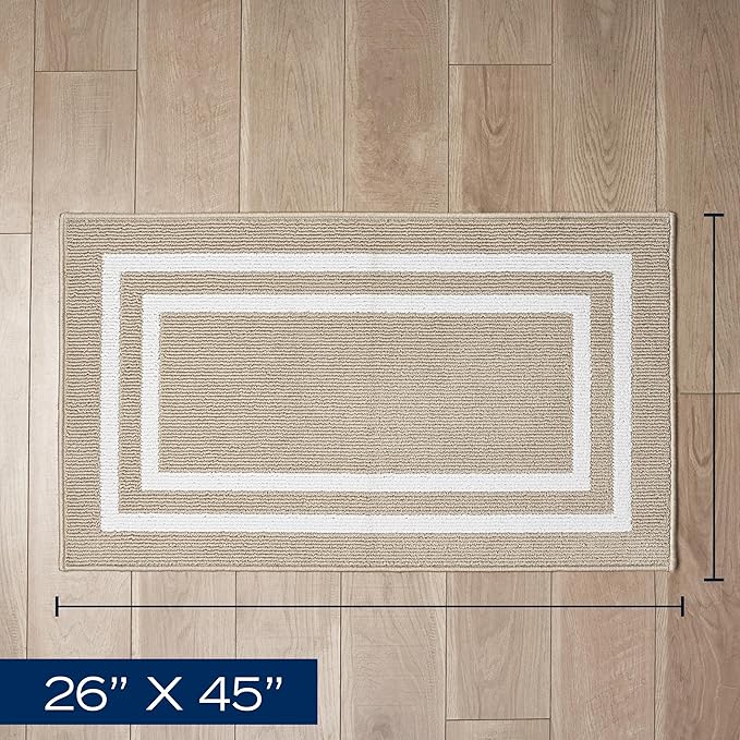 Nautica – Runner Rug | Indoor Runners for Hallways and Entry Rugs| Non-Slip and Non-Skid Entry and Kitchen Door Mat| Machine Washable Entryway Carpet Rugs | 2'2" x 3'9" | Double Border Beige