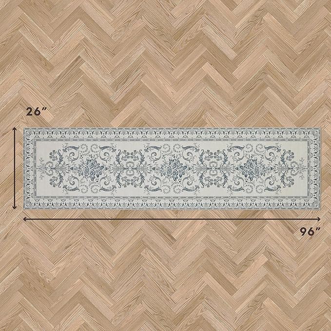 Laura Ashley Sea Spray Blue Josette Medallion Machine Washable & Slip Resistant 26" x 96" Runner Rug