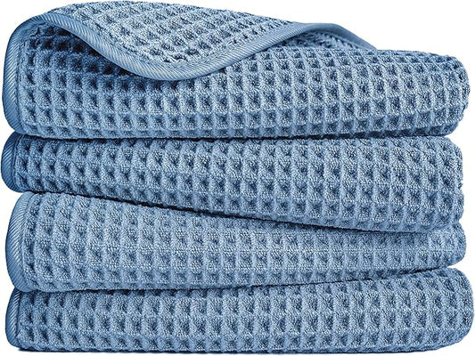 POLYTE 430 GSM Microfiber Lint Free Hand Towel, 16 x 30 in, 4 Pack (Waffle Weave)