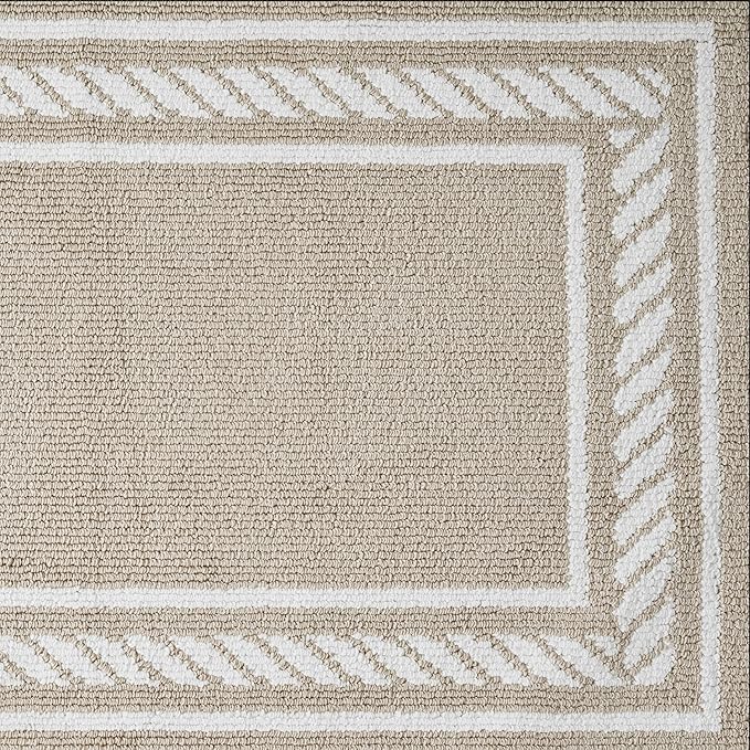 Nautica – Runner Rug | Indoor Runners for Hallways and Entry Rugs| Non-Slip and Non-Skid Entry and Kitchen Door Mat| Machine Washable Entryway Carpet Rugs | 2'2" x 5' | Rope Border Beige