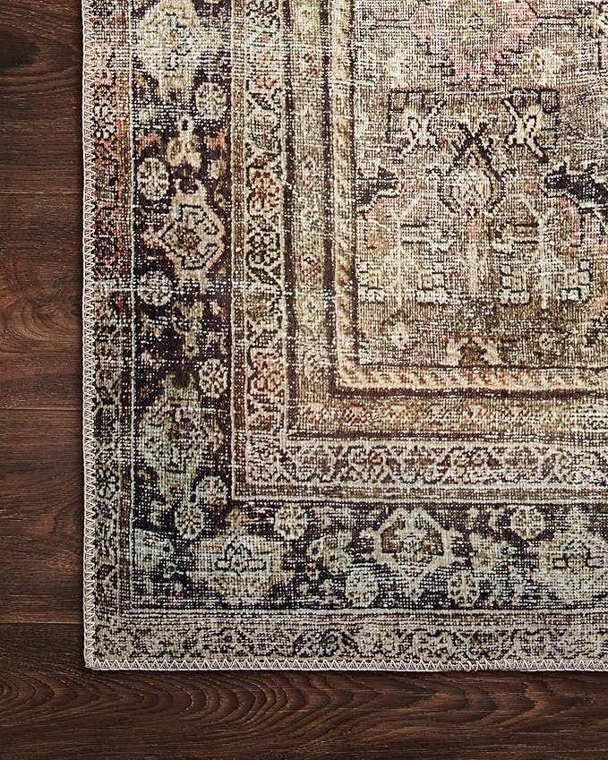 Loloi Layla Collection LAY-03 Olive/Charcoal 2'-6" x 12'-0" .13" Thick Runner Rug, Soft, Durable, Vintage Inspired, Distressed, Low Pile, Non-Shedding, Easy Clean, Printed, Living Room Rug