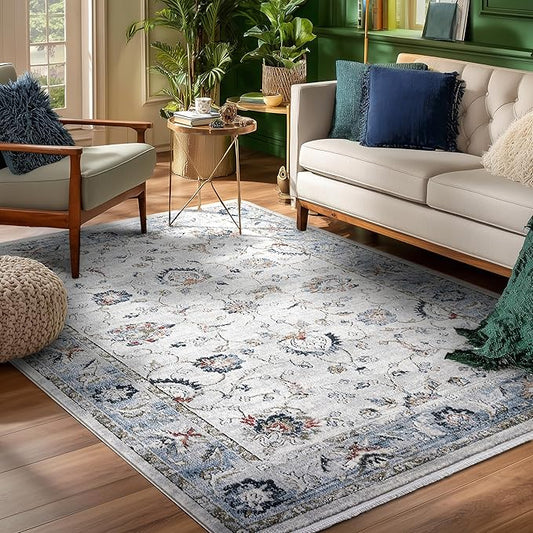 Well Woven Indira Elysium Vintage Panel Ivory 8x10 (7'10" x 9'10") Area Rug | Heritage-Inspired, Soft & Durable, Easy to Clean for Living Room, Bedroom, Dining Room