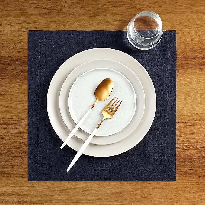 Solino Home Navy Blue Placemats Set of 4 - 100% Pure Linen Placemats 14 x 14 Inch for Winter - Fete