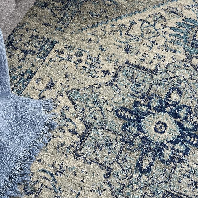 Nourison Home Tranquil Ivory/Light Blue 4' x 6' Area Rug - Easy Clean, Non Shedding, Bed Room, Living Room, Dining Room, Kitchen (4' x 6')