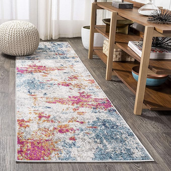 JONATHAN Y Sunset Modern Abstract Blue/Multi Runner Rug, 2x8, Contemporary, Transitional, Easy-Cleaning for Living Room, Bedroom, Kitchen, Pet Friendly, Non-Shedding (CTP114A-28)