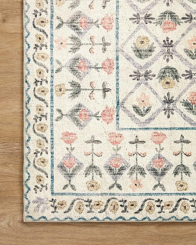 Loloi Rifle Paper Co. Eden Collection EDE-03 Lattice Ivory 8'-6" x 11'-6" Area Rug feat. CloudPile™