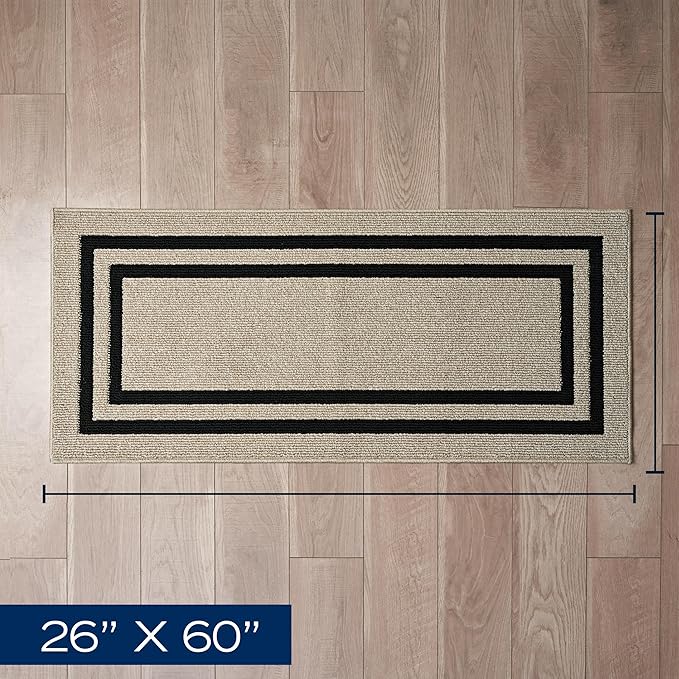 Nautica – Runner Rug | Indoor Runners for Hallways and Entry Rugs| Non-Slip and Non-Skid Entry and Kitchen Door Mat| Machine Washable Entryway Carpet Rugs | 2'2" x 5' | Double Border Natural Twist