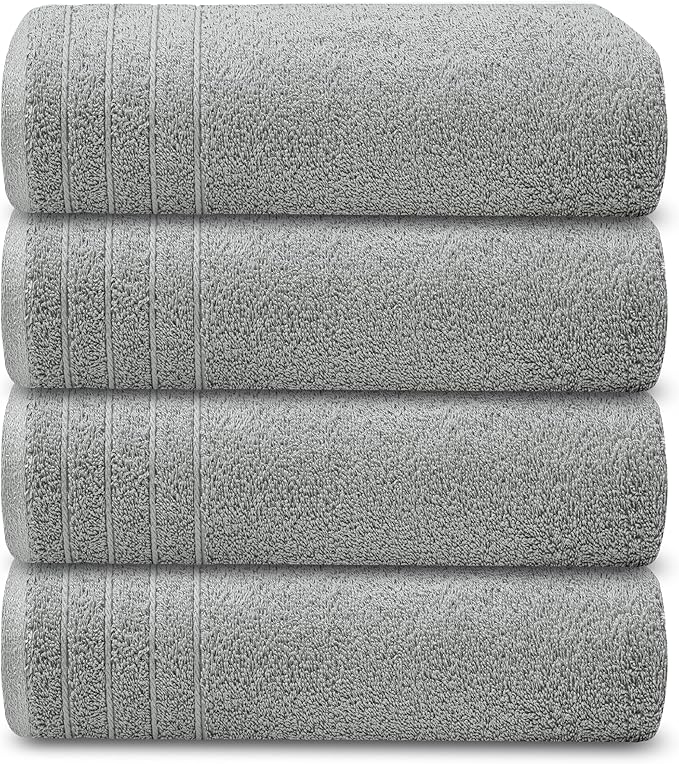 Tens Towels Pack of 4 Extra Large Bath Towels 30 x 60 Inches, 100% Cotton, Larger & Lighter Weight, Quicker to Dry, Super Soft and Absorbent, Perfect for Bathroom, Cool Grey