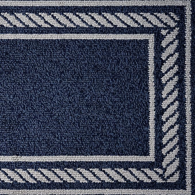 Nautica – Runner Rug | Indoor Runners for Hallways and Entry Rugs| Non-Slip and Non-Skid Entry and Kitchen Door Mat| Machine Washable Entryway Carpet Rugs | 2'6" x 10' | Rope Border Denim