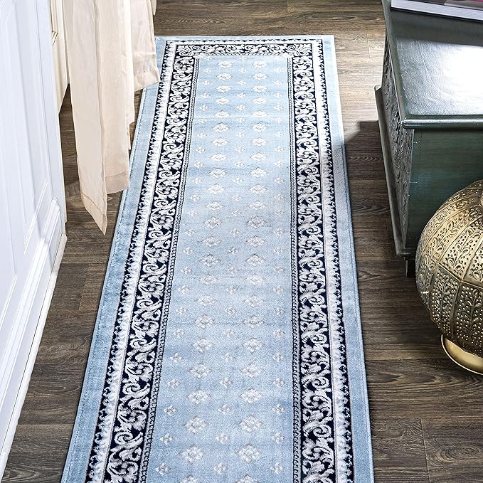 JONATHAN Y Acanthus French Border Blue/Navy Runner Rug, 2x8, Vintage, Bohemian, Easy-Cleaning for Living Room, Bedroom, Kitchen, Pet Friendly, Non-Shedding (MDP504E-28)