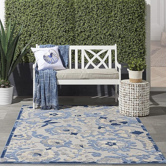 Nourison Home Aloha Blue Grey 5'3" x 7'5" Area Rug - Easy Clean, Non Shedding, Bed Room, Living Room, Dining Room, Kitchen (5' x 8')