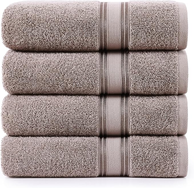 LANE LINEN 100% Cotton Bath Towels Set of 4 (30"x60") - Zero Twist, Mercerized Cotton Bathroom Towel Set - Quick Dry, Soft & Absorbent Large Bath Towels - Mininmal Linting After 3 Washes - Platinum