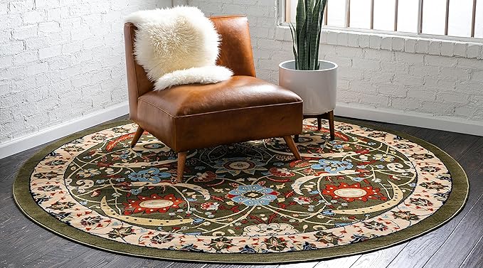 Unique Loom Espahan Collection Area Rug - Cape Cod (7' 10" Round, Green/ Black)