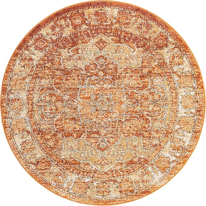 Unique Loom Isabella Collection Area Rug - Adjani (5' 1" Round, Rust Red/ Black)