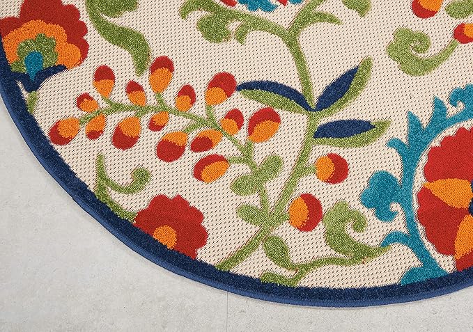 Nourison Aloha Indoor/Outdoor Multicolor 4' x Round Area Rug, Easy Cleaning, Non Shedding, Bed Room, Living Room, Dining Room, Backyard, Deck, Patio (4 Round)