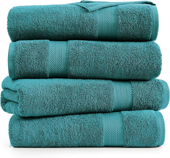 LANE LINEN 100% Luxury Cotton Bath Sheets (35"x66") - 4 Piece - Fade Resistant, Machine Washable, Soft & Highly Absorbent - Eco Friendly, Extra Large Bathroom Towels Sets - Ideal for Guests - Sea Port