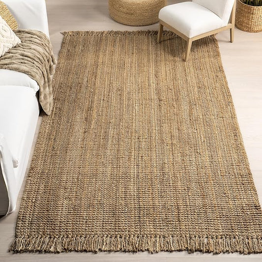 Nuloom Daniela Natural, 4' Square, Handmade, Jute, Tassel, Soft and Textured, High Traffic, Stain Resistant, Easy Clean, Durable Area Rug for Bedroom, Living Room, Dining Space, Foyer, Entryway