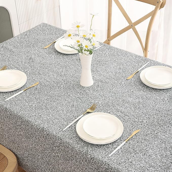 Walrus Heavy Duty Vinyl Tablecloth with Flannel Backing Waterproof Oil-Proof Plastic Table Cloth Stain-Resistant Wipeable Rectangle or Square Table Cover for Indoor and Outdoor (Grey, 60X102 Inch)