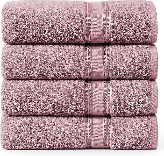 Lane Linen 100% Cotton Bath Sheets 4 Pack (35"x66") - Zero Twist Cotton Extra Large Bath Towels Set - Quick Dry, Soft & Absorbent Oversized Towel Set - Holds Well after Multiple Washes - Wishful Mauve