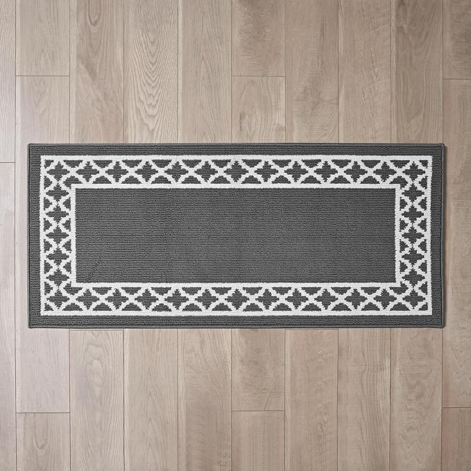 Nautica – Runner Rug | Indoor Runners for Hallways and Entry Rugs| Non-Slip and Non-Skid Entry and Kitchen Door Mat| Machine Washable Entryway Carpet Rugs | 26" x 72"| Trellis Dark Grey