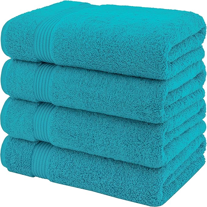 American Veteran Towel, 100% Cotton Turkish Bath Towels for Bathroom 4 Pack, 27x54 Extra Large Premium Soft Drying Bathroom Towels, Aqua Blue