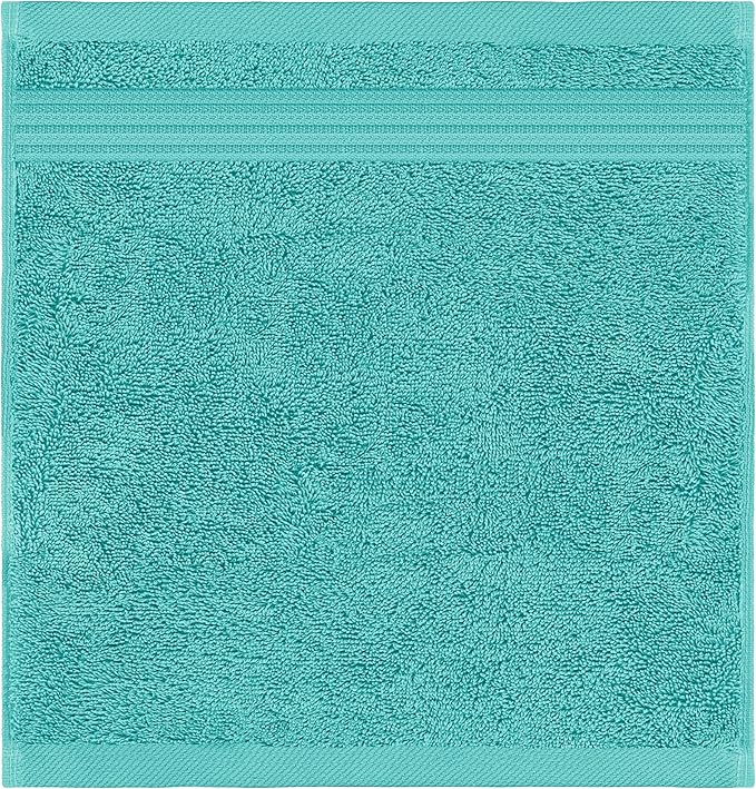 American Veteran Towel, 100% Cotton Turkish Washcloths for Bathroom Essentials 4 Pack, Soft Absorbent Wash Cloths Quick Drying Small Towels Washrags, Turquoise Blue