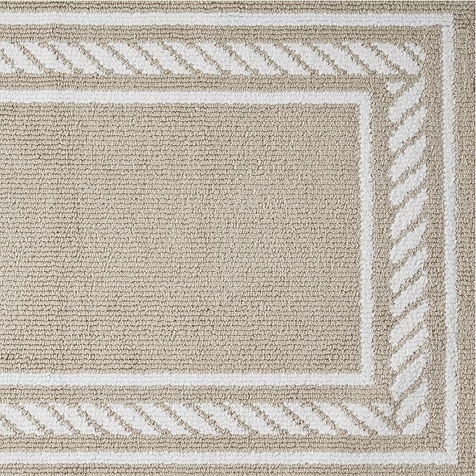 Nautica – Runner Rug | Indoor Runners for Hallways and Entry Rugs| Non-Slip and Non-Skid Entry and Kitchen Door Mat| Machine Washable Entryway Carpet Rugs | 2'2" x 8'| Rope Border Beige