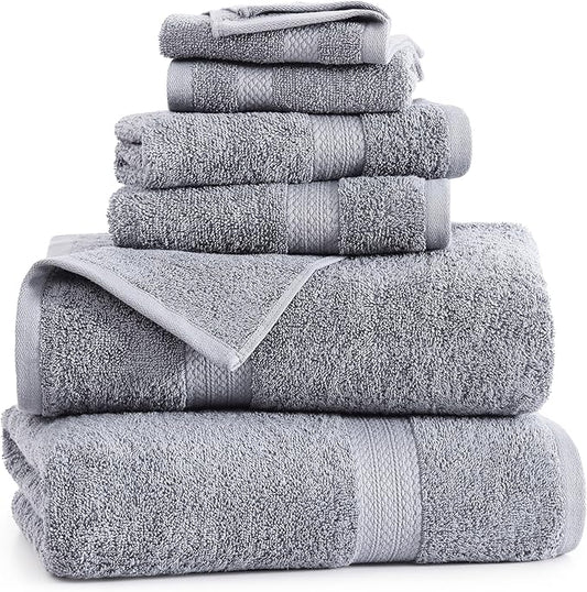 Lane Linen 100% Mercerized Cotton Luxury Bathroom Towels Set - 6 Pieces - Ring Spun Technology - 2 Bath, 2 Washcloths, 2 Hand Towels - Suitable for All Skin Types including Sensitive Skin - Space Grey