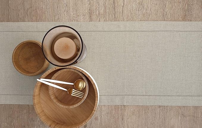 Solino Home Linen Natural Table Runner 108 Inches Long - 100% Pure Linen 14 x 108 Inch Table Runner for New Year - Classic Hemstitch