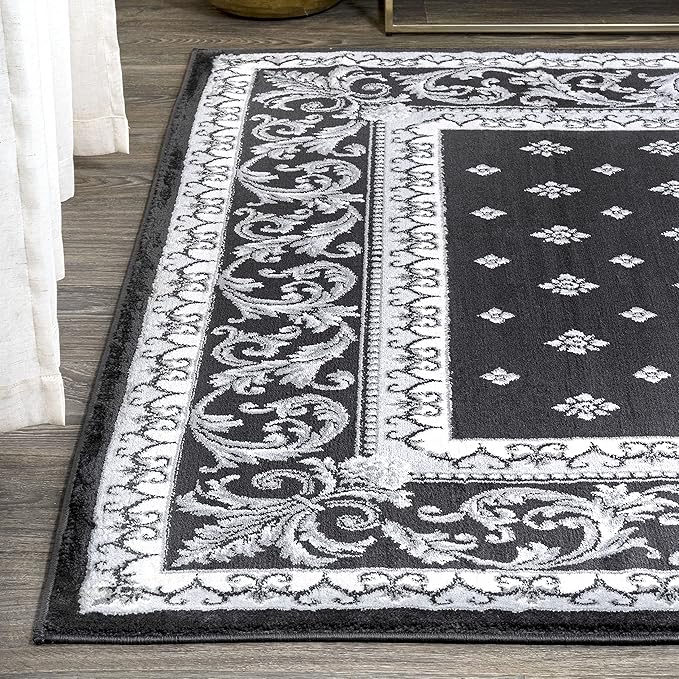 JONATHAN Y Acanthus French Border Black/Gray Indoor Area Rug, 8x10, Vintage, Bohemian, Easy-Cleaning for Living Room, Bedroom, Kitchen, Pet Friendly, Non-Shedding (MDP504A-8)