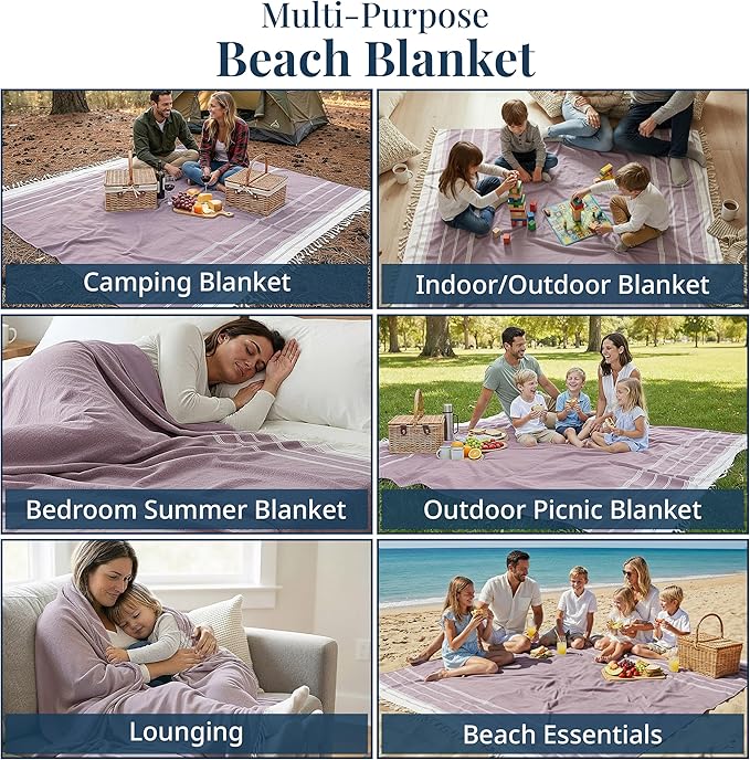 LANE LINEN Outdoor Blanket for Beach Games - Oversized Beach Towels for Adults, Pre-Washed, Quick Dry Finish – 82"x82", Perfect for Coastal Getaways, Backyard Relaxation – Regal Orchid