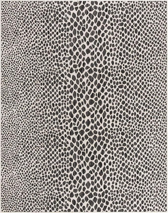 Unique Loom Outdoor Collection Area Rug - Cape Town (7' 10' x 10' Rectangle, Black/ Ivory)