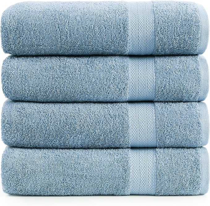 LANE LINEN 100% Ring Spun Cotton Bath Sheets (35''x66) - 4 Pcs - Ultra Soft, Pre Shrunk & Durable Luxury Extra Large Bathroom Towel Sets - Multipurpose, Hotel Quailty Oversized Towels - Cerulean Blue