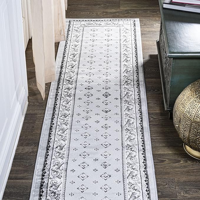 JONATHAN Y Acanthus French Border Light Gray/Cream Runner Rug, 2x8, Vintage, Bohemian, Easy-Cleaning for Living Room, Bedroom, Kitchen, Pet Friendly, Non-Shedding (MDP504F-28)