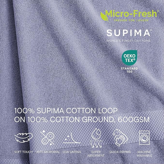 Lacoste Heritage 100% Supima Cotton Tub Mat, Light Denim, 21" x 31" – Highly Absorbent & Quick Drying, Premium Super Soft Bath Towel, Bathroom Essential, Gift for All Occasions, Machine Washable