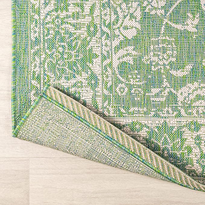 JONATHAN Y Weave Floral Indoor Outdoor Square Area Rug 5X5 Cream/Green, Tela Bohemian Textured for Backyard, Patio, Porch, Easy-Cleaning, High Traffic, Pet-Friendly, Non-Shedding (SMB100F-5SQ)