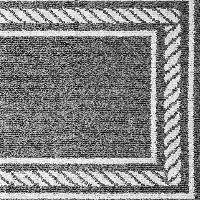 Nautica – Runner Rug | Indoor Runners for Hallways and Entry Rugs| Non-Slip and Non-Skid Entry and Kitchen Door Mat| Machine Washable Entryway Carpet Rugs | 2'2" x 5' | Rope Border Dark Grey