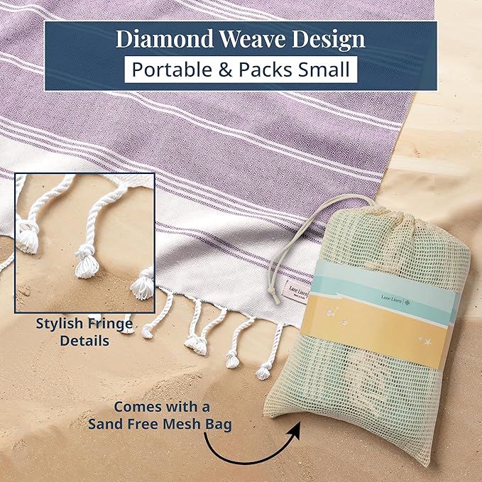 LANE LINEN Outdoor Blanket for Beach Games - Oversized Beach Towels for Adults, Pre-Washed, Quick Dry Finish – 82"x82", Perfect for Coastal Getaways, Backyard Relaxation – Regal Orchid