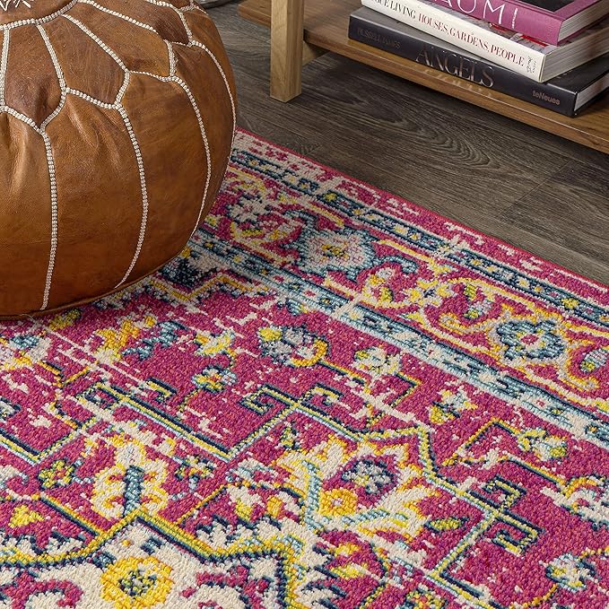 JONATHAN Y Brooklyn Geometric Medallion Red/Pink Runner Rug, 2x8, Vintage, Bohemian, Easy-Cleaning for Living Room, Bedroom, Kitchen, Pet Friendly, Non-Shedding (MDP207C-28)